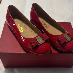 Salvatore Ferragamo Red Patent Leather Bow Ballet Flats